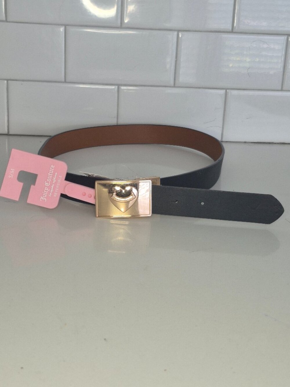 Juicy Couture Women Reversable Belt Black & Brown Size S/M 32 Inches Brand New